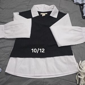 Kids Black and White Collared Shirt 10/12